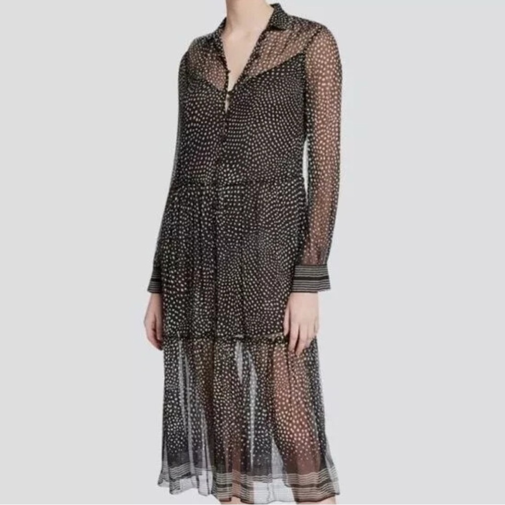 Rag & Bone Libby Dotted Silk Midi Dress S Black & White Lightweight